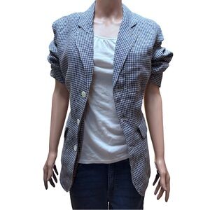 Alex Mill Blue and White Checkered Linen Blazer Large